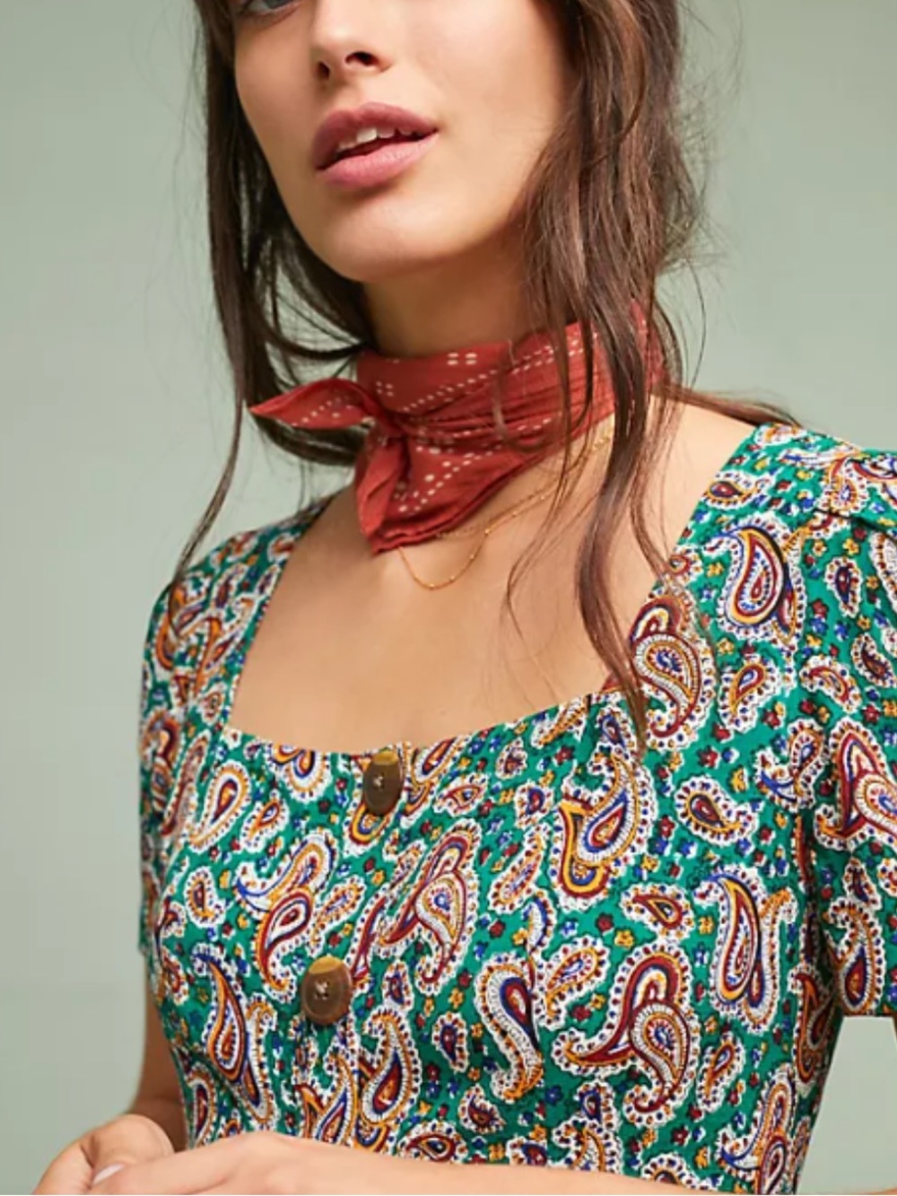 Anthropologie Maeve Green Paisley Short Sleeve Shift Dress. Size 10. - Picture 2 of 11